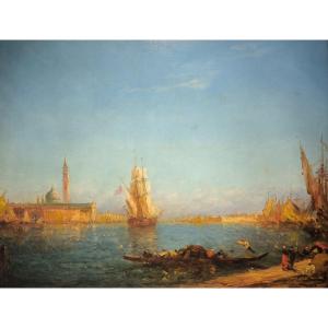 Vue de Venise avec l'île de San Giorgio Maggiore, peintre français du XIXe siècle