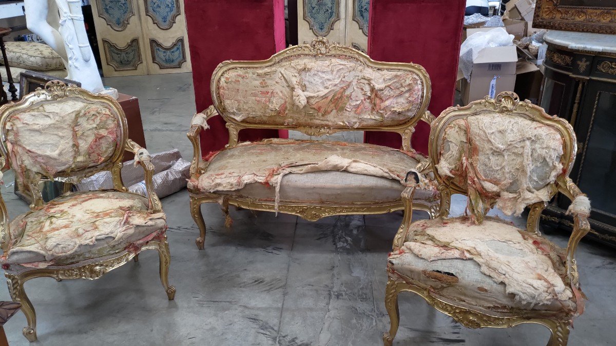 Salon Napoléon III Avec Canapé Et 2 Fauteuils (tissu à retapisser)