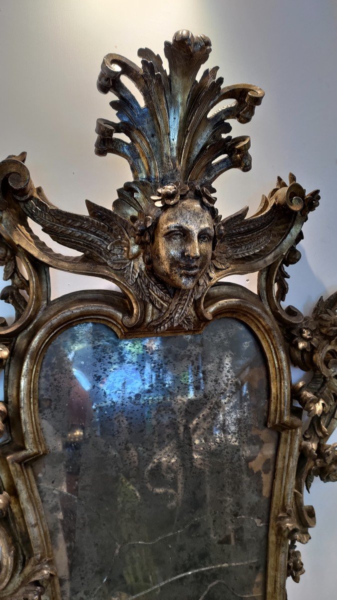 Importante Paire De Miroirs En Bois Sculpté, Argent Et Mecque, Louis XIV, XVIIIème-photo-3