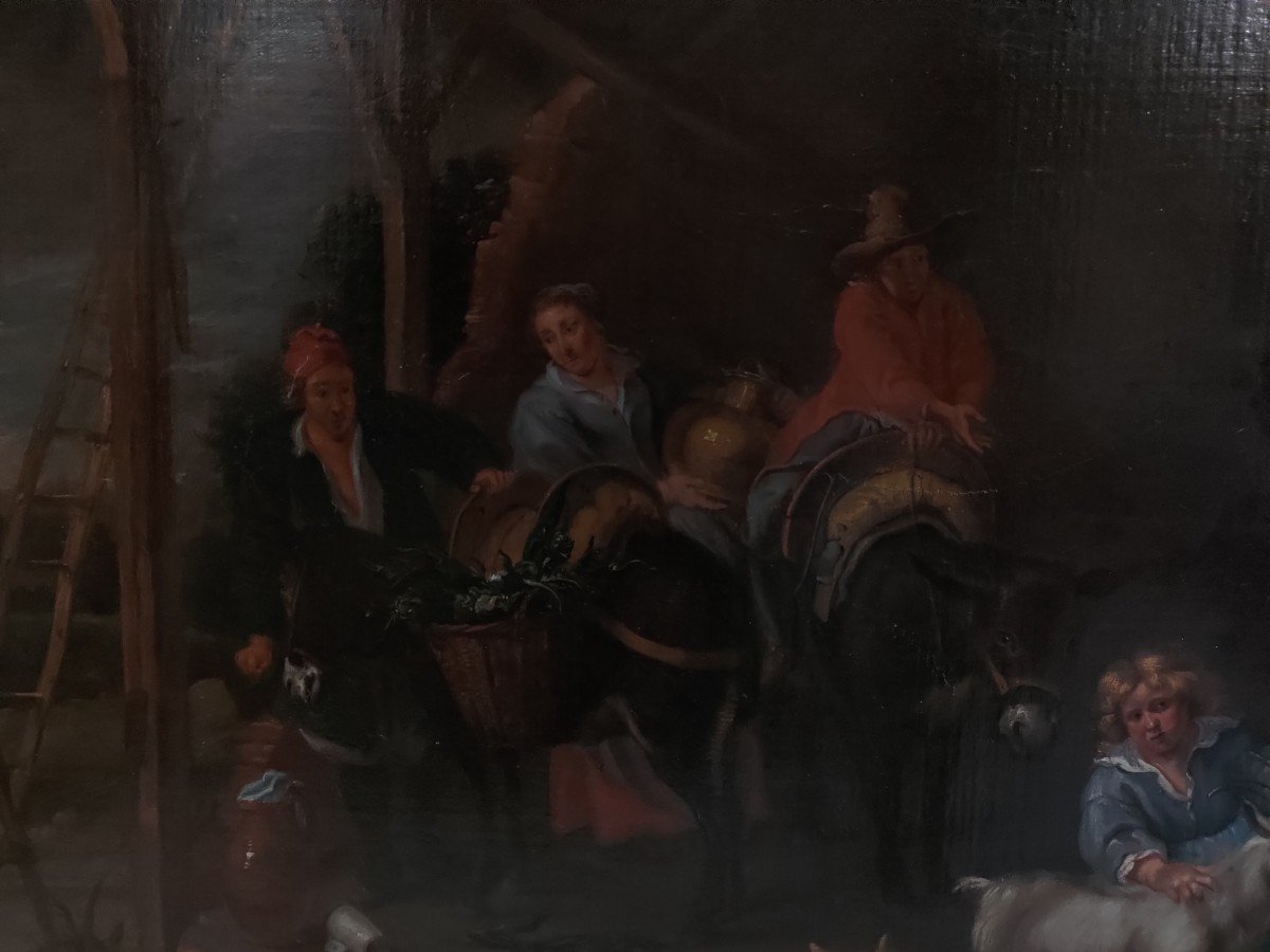 Tableau d'école Hollandaise Du XVIIe Siècle, Scène De Genre, Avec Cadre En Bois-photo-3