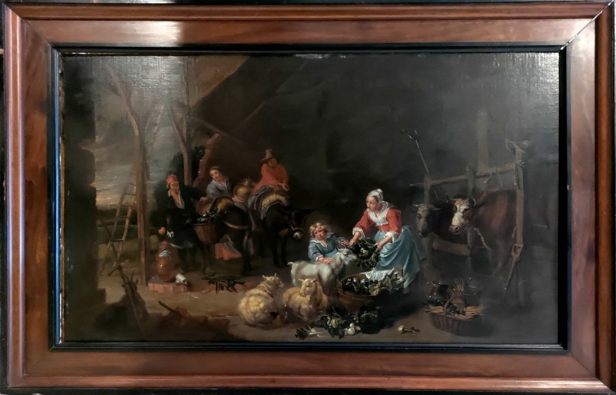17th Century Dutch School Painting, Genre Scene, With Wooden Frame
