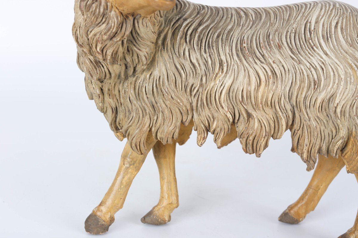 "sheep" Animal Of The Neapolitan Nativity Scene, Hemp, Terracotta And Wood. 18-photo-3