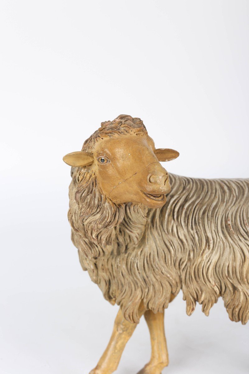 "sheep" Animal Of The Neapolitan Nativity Scene, Hemp, Terracotta And Wood. 18-photo-4