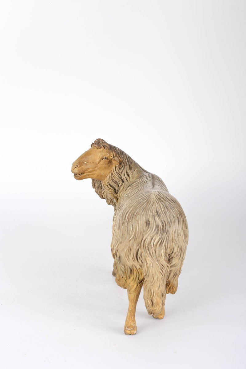 "sheep" Animal Of The Neapolitan Nativity Scene, Hemp, Terracotta And Wood. 18-photo-1