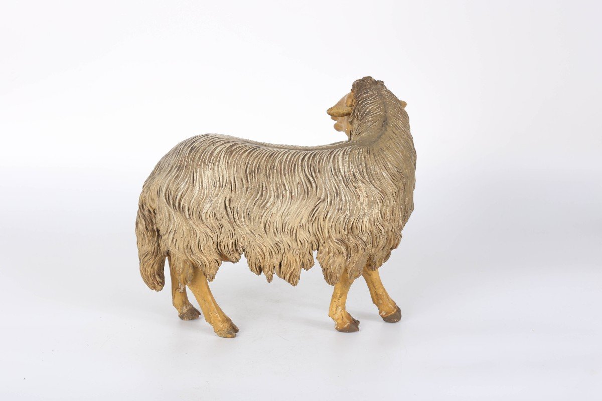 "sheep" Animal Of The Neapolitan Nativity Scene, Hemp, Terracotta And Wood. 18-photo-2