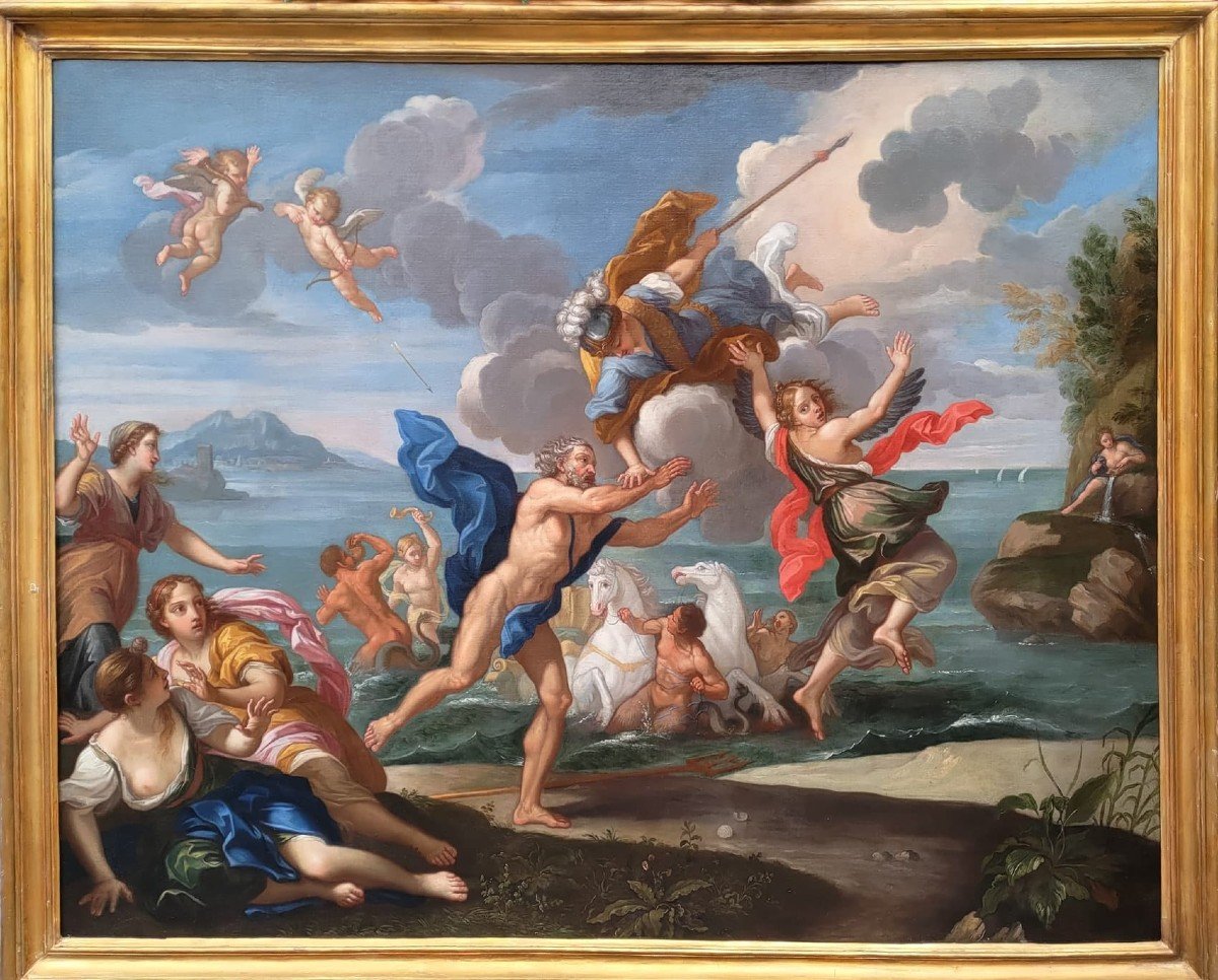 Neptune And Cornix , Oil On Canvas, Roman School Of The 18th Century (attributable To Filippo Lauri)