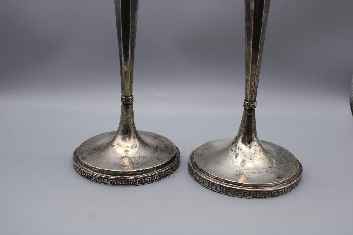 Paire De Bougeoirs En Argent, XIXème, Rome-photo-3