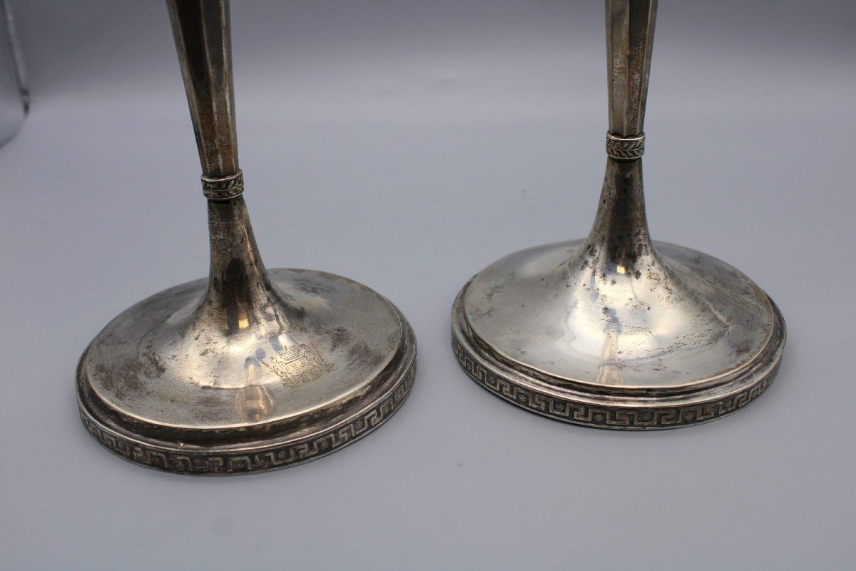 Paire De Bougeoirs En Argent, XIXème, Rome-photo-4