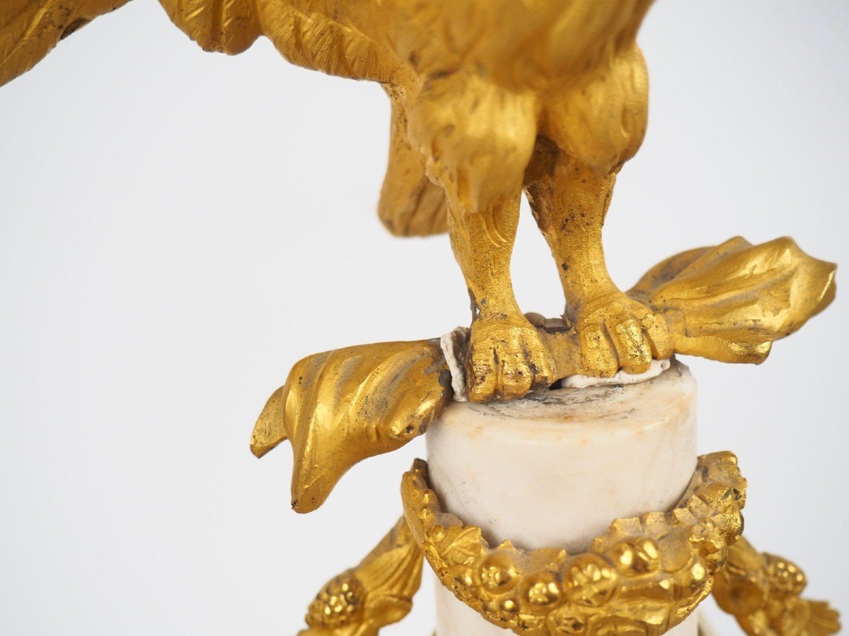 Louis XVI Portico Clock In White Marble,putti And Eagle In Gilded Bronze,signed Armingaud,paris-photo-4