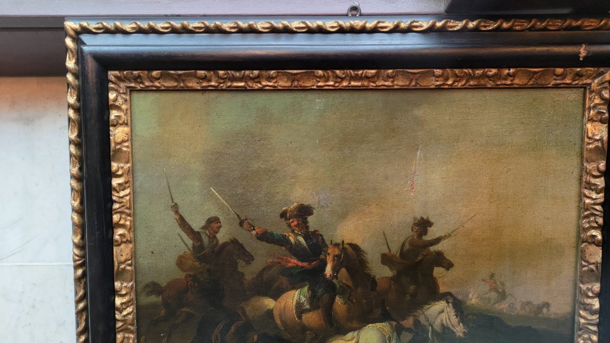 Painting Representing A Battle, 18th Century. -photo-2