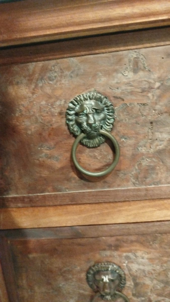 Chest From Egypt, Mahogany And Mahogany Veneer,caryatid Decoration,gray Marble, Empire -photo-1