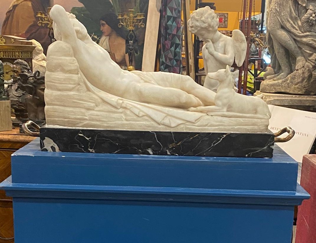 Antonio Canova (1757-1822), After "the Sleep Of Endymion" Large Sculpture In White Marble-photo-5