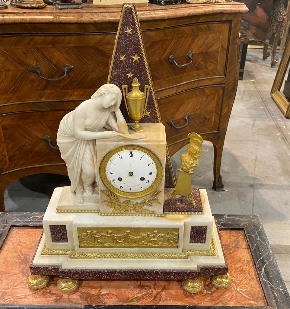 Clock In Marble And Porphyre Décorée Of A Vesta-photo-3