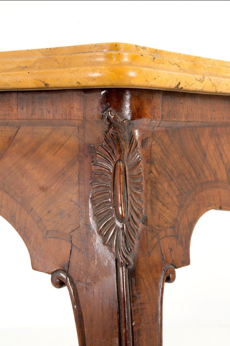 Wood Console With Top In Yellow Siena Marble, XVIII Century-photo-1