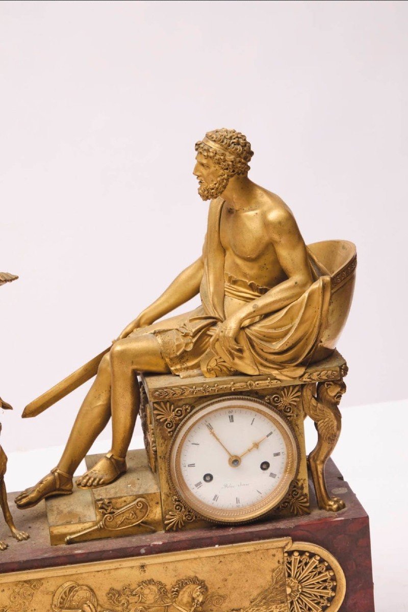 Clock Depicting The Confrontation Between The King Of Athens And Hippolytus, Marble And Bronze-photo-2
