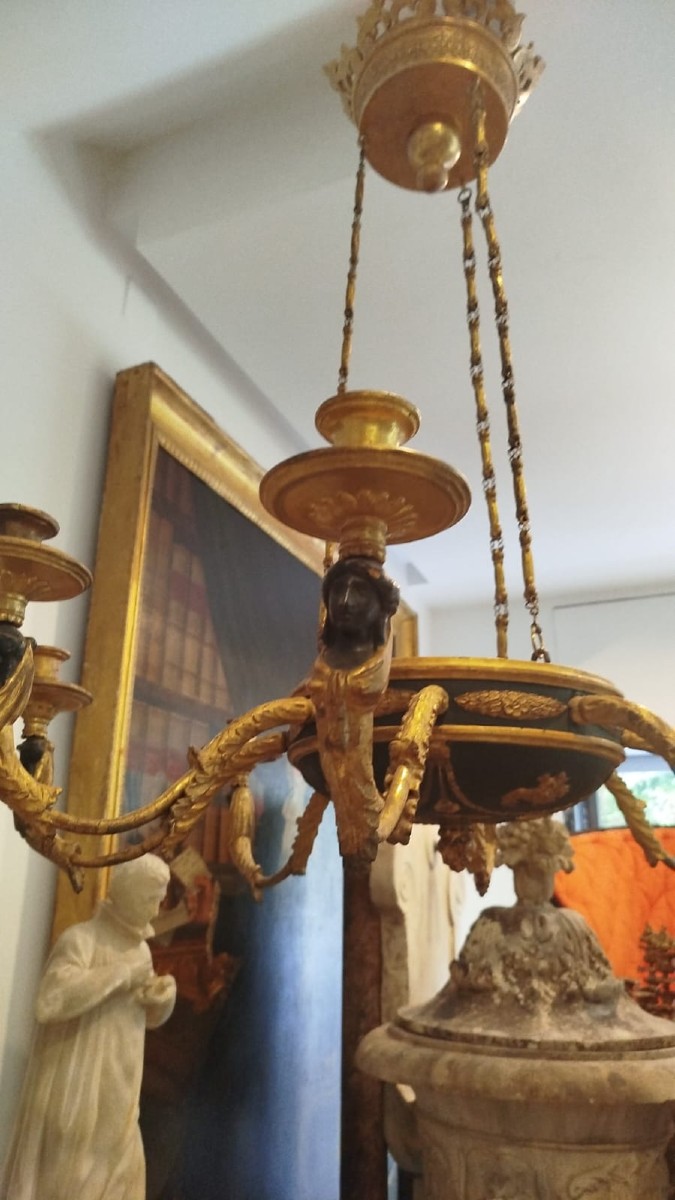 19th-century Tuscan Gilded Wood Chandelier With Eight Lights-photo-2