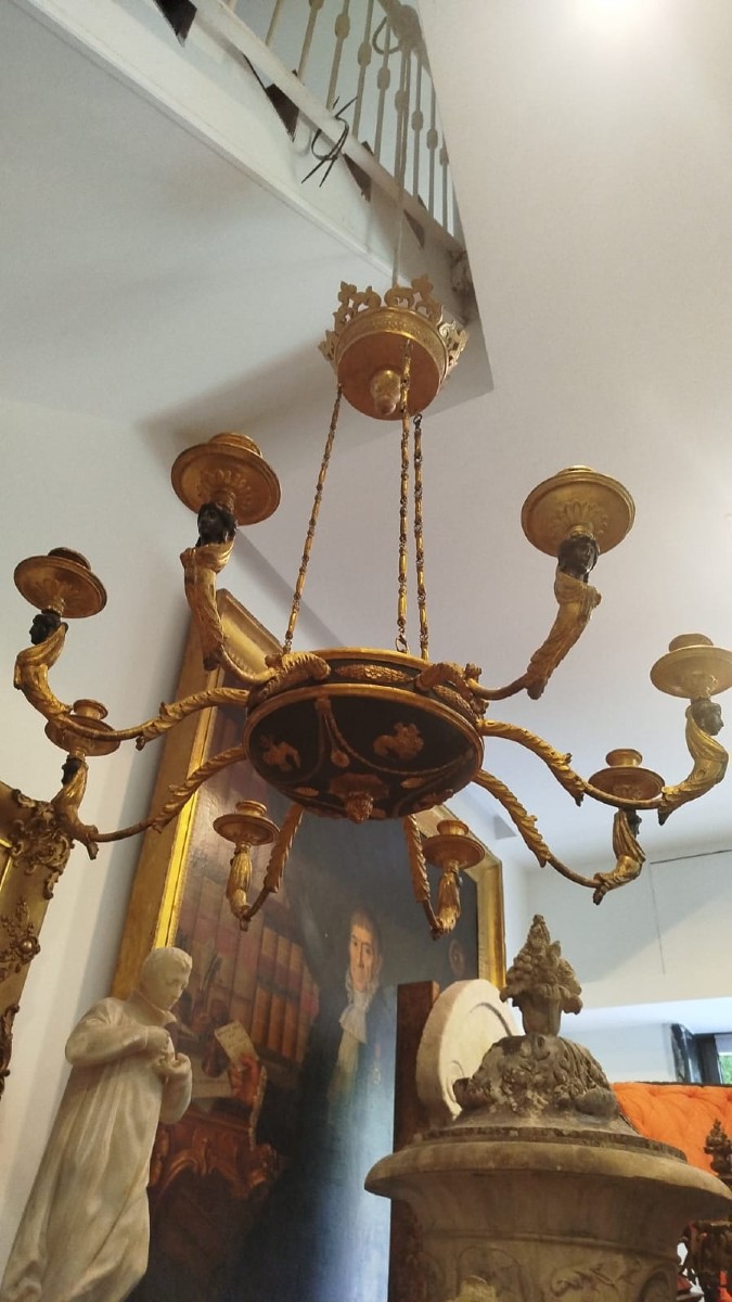 19th-century Tuscan Gilded Wood Chandelier With Eight Lights-photo-3