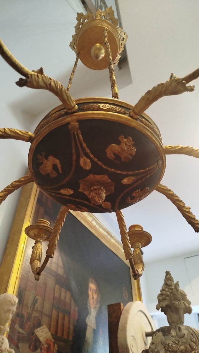 19th-century Tuscan Gilded Wood Chandelier With Eight Lights