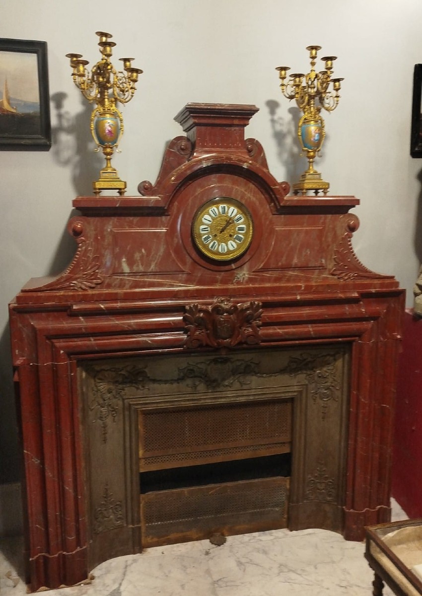 Red Marble Fireplace – 19th Century – 164x195 Cm – Antique Piece-photo-3