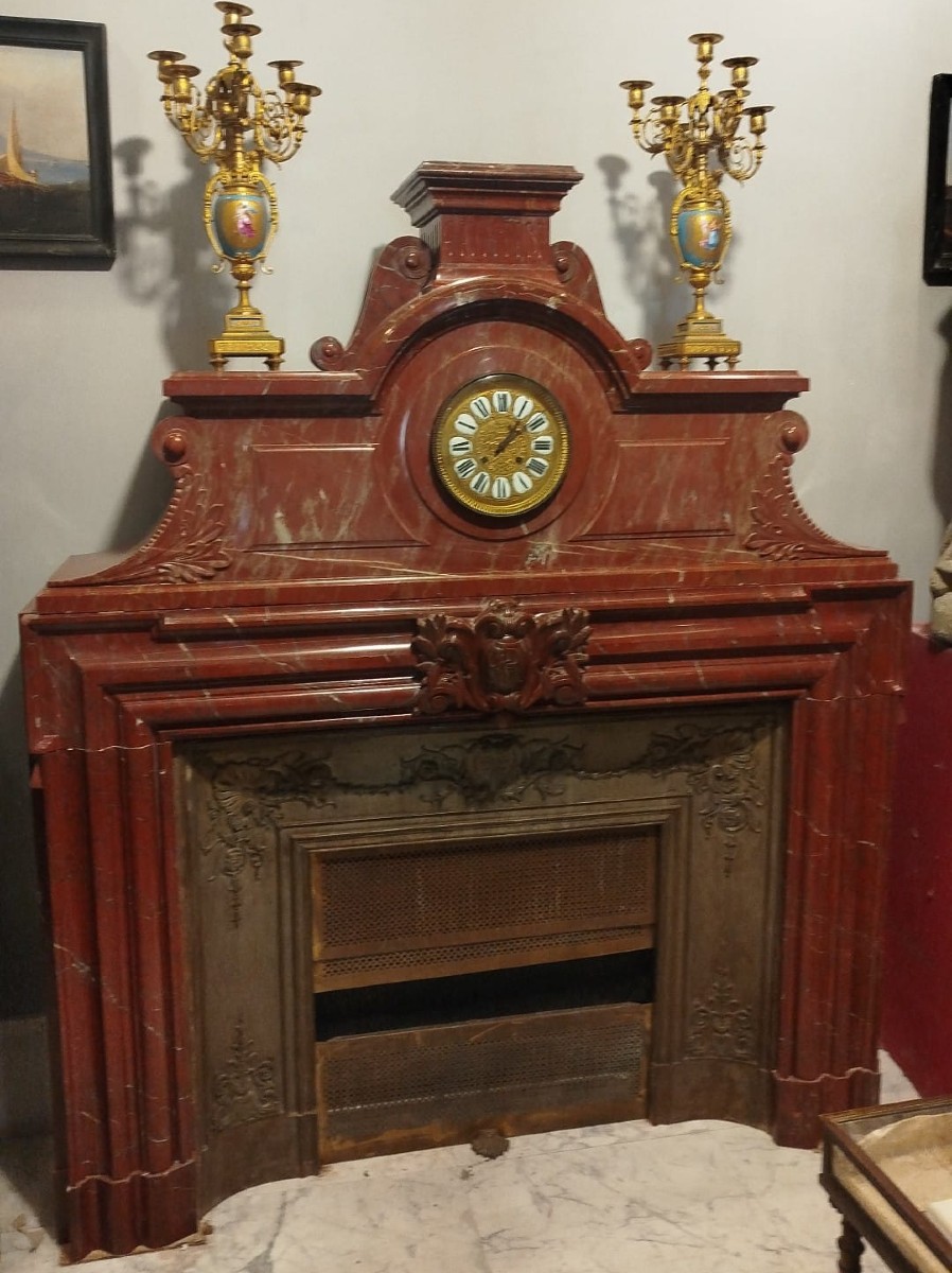 Red Marble Fireplace – 19th Century – 164x195 Cm – Antique Piece