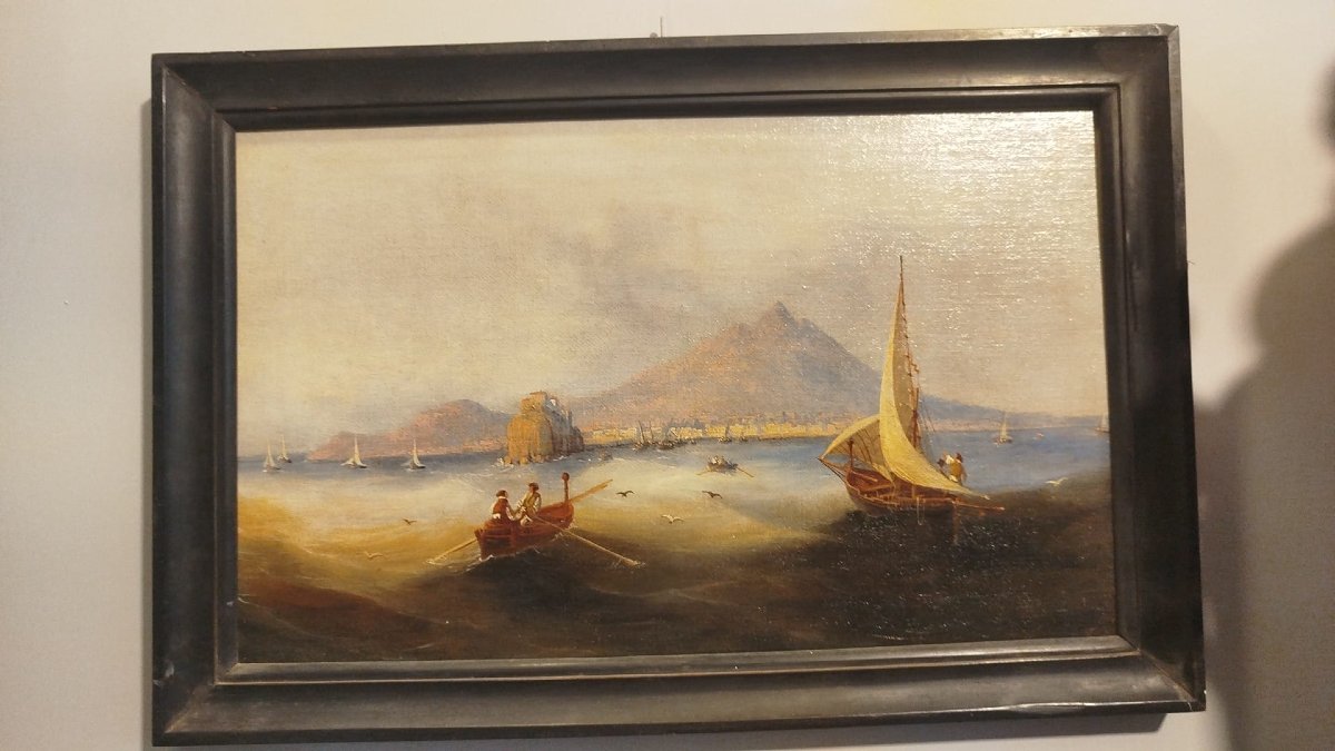 Paire de tableaux, école de Posillipe. Dimensions : 54 x 33 cm chacun.-photo-2