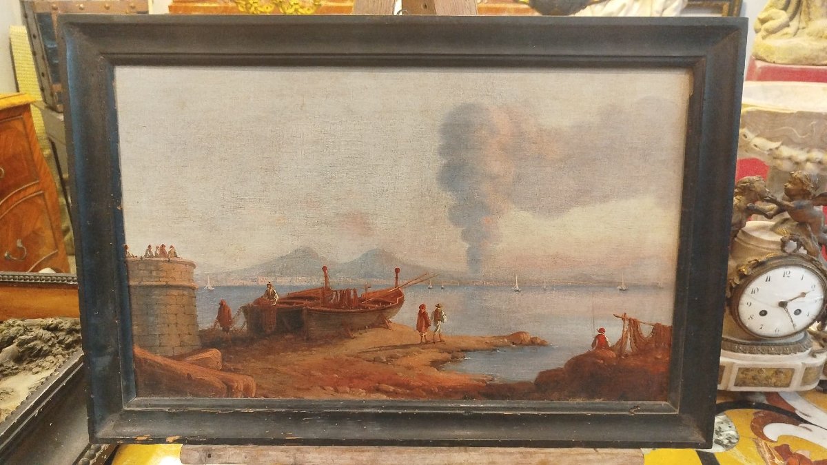 Paire de tableaux, école de Posillipe. Dimensions : 54 x 33 cm chacun.-photo-3