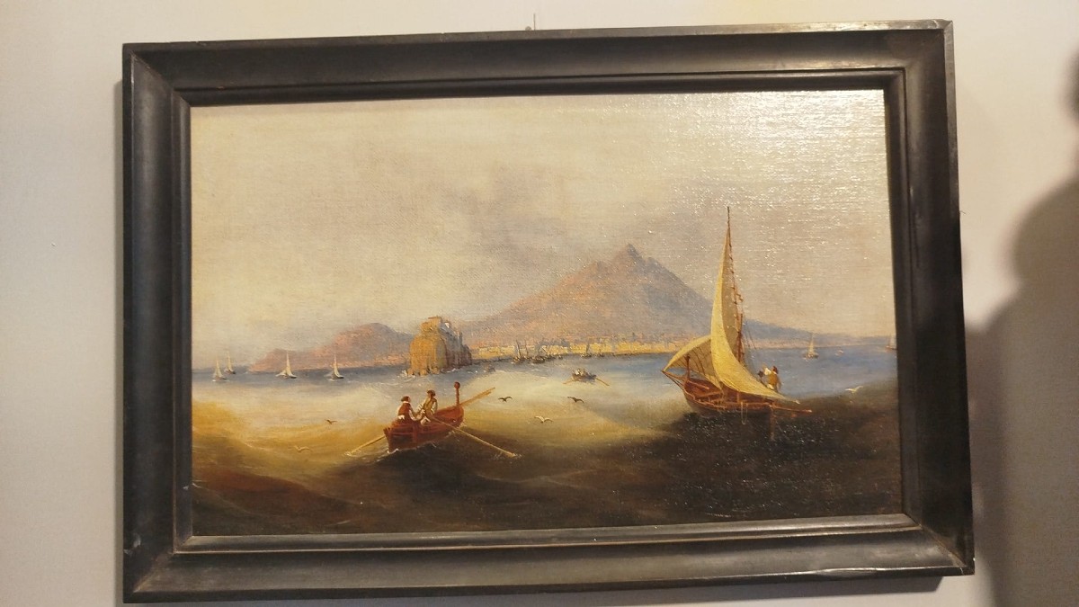 Paire de tableaux, école de Posillipe. Dimensions : 54 x 33 cm chacun.