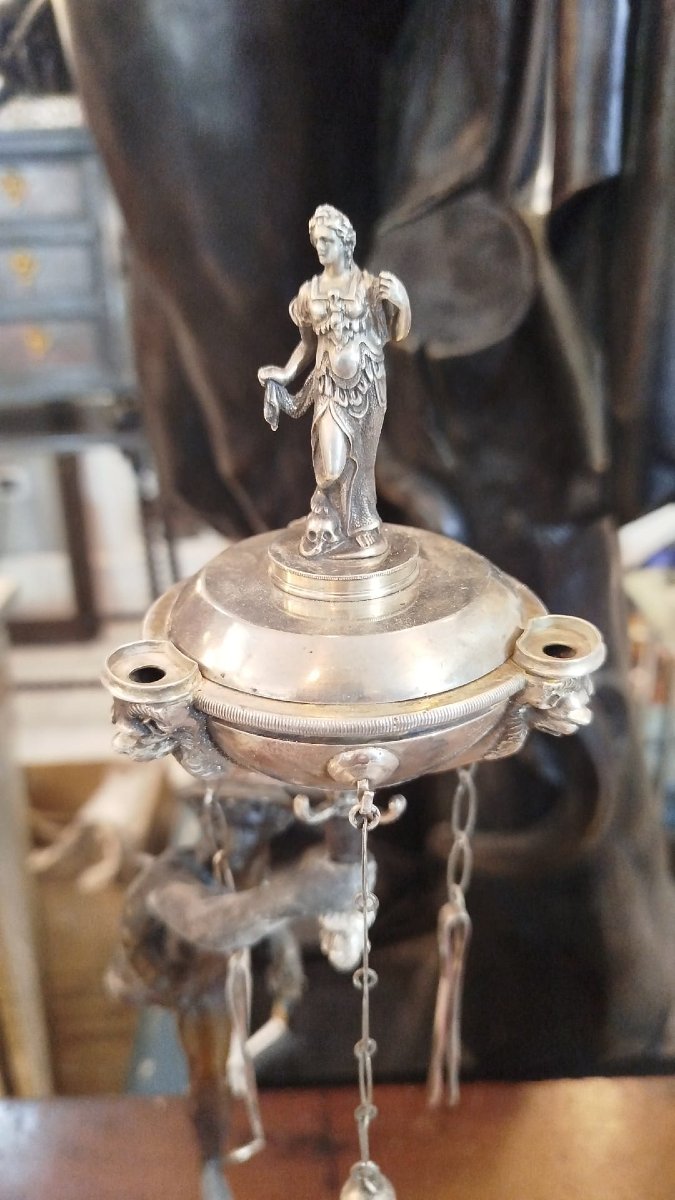 Pair Of Oil Lamps In Silver And Bronze – Rome, Late 18th Century-photo-2