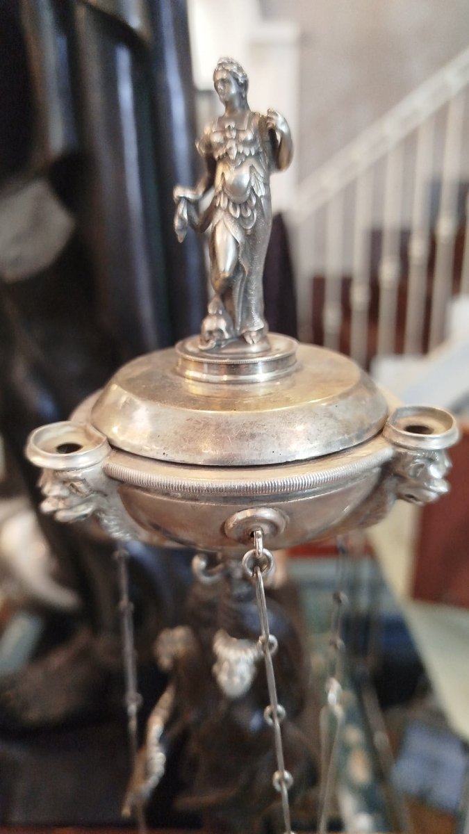 Pair Of Oil Lamps In Silver And Bronze – Rome, Late 18th Century-photo-5