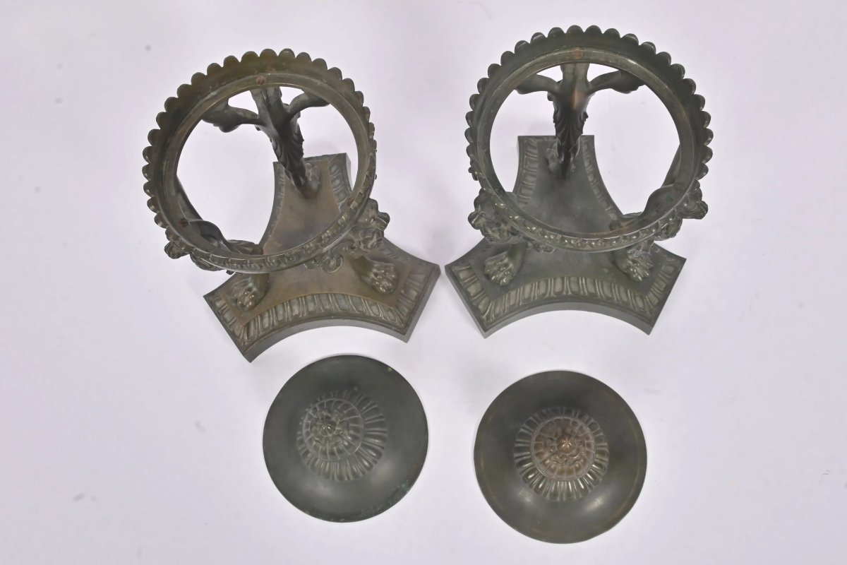 Pair Of Bronze Incense Burners, 19th Century-photo-3