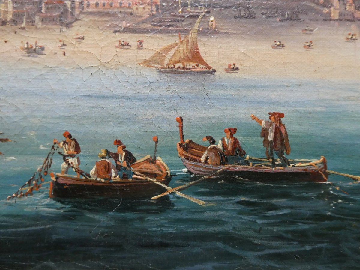 Salvatore Candido (actif à Naples au XIXe siècle) “Vue de Naples depuis la mer”-photo-3