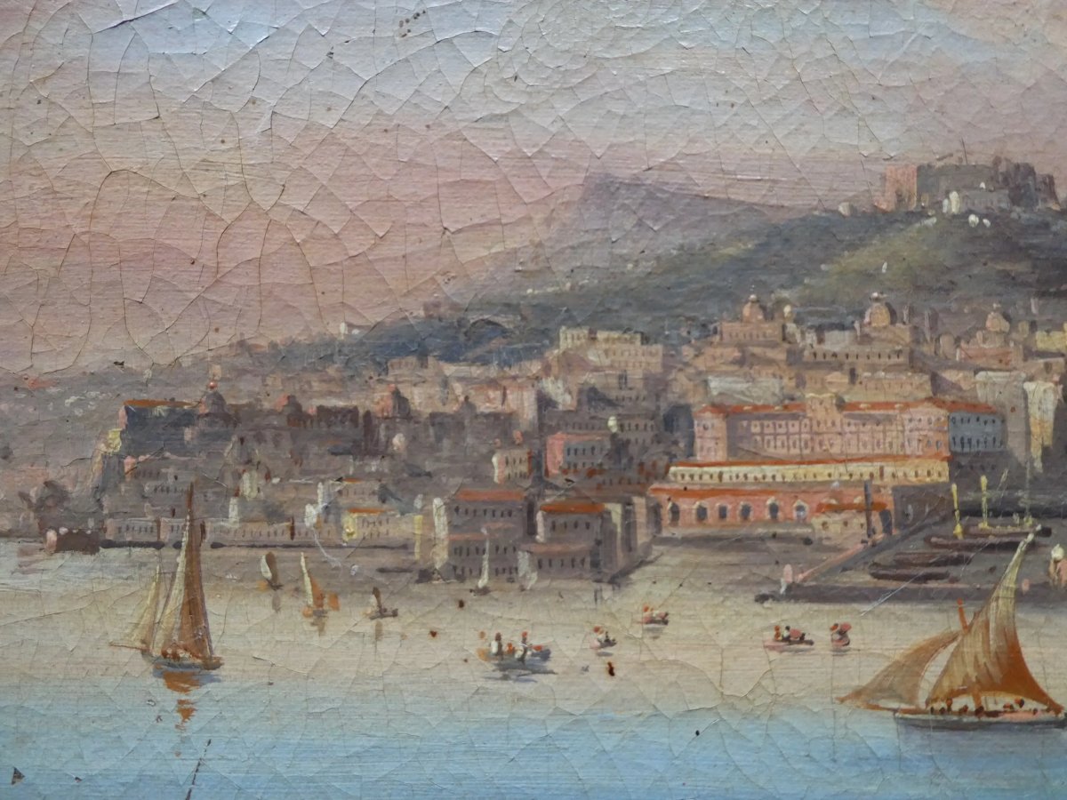 Salvatore Candido (actif à Naples au XIXe siècle) “Vue de Naples depuis la mer”-photo-4