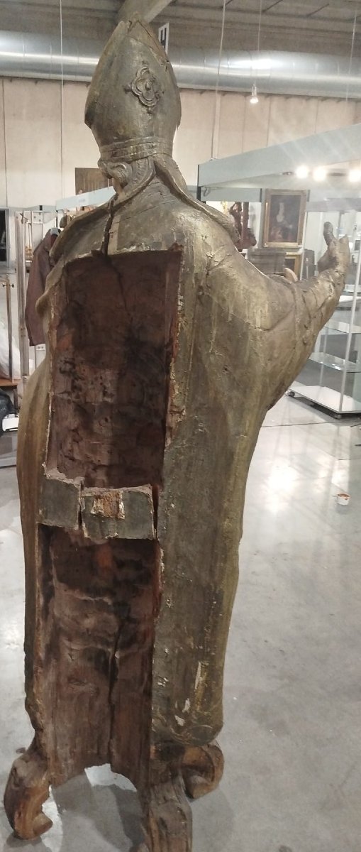 Sculpture représentant un Évêque en bois doré – XVIIe siècle-photo-2