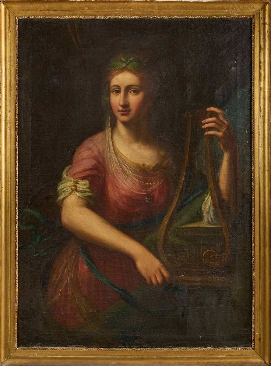 École néoclassique, début XIXe siècle – Portrait de femme en Euterpe, muse de la musique-photo-2