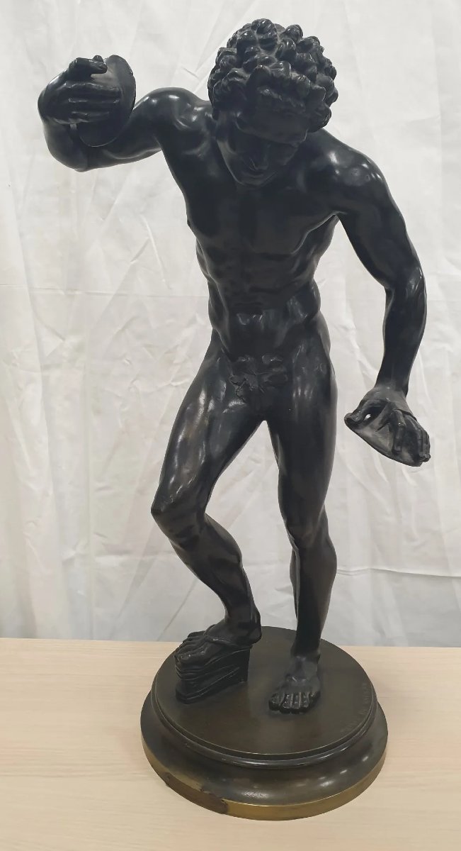 Faun With Cymbals – Bronze Sculpture With Brown Patina-photo-2