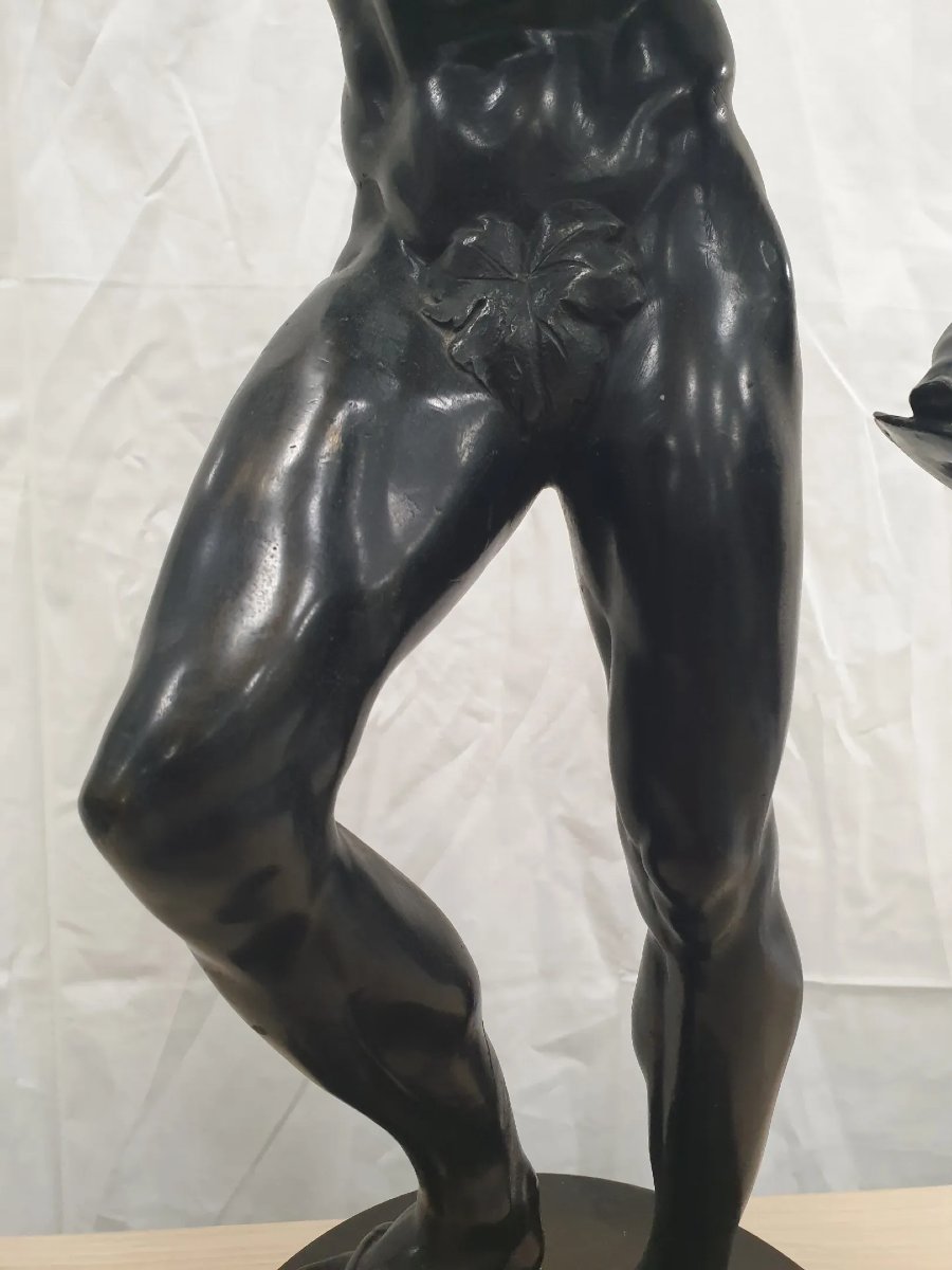 Faun With Cymbals – Bronze Sculpture With Brown Patina-photo-4