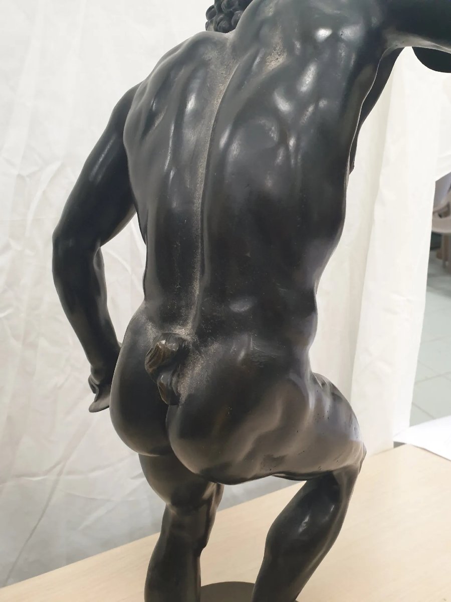 Faun With Cymbals – Bronze Sculpture With Brown Patina-photo-3