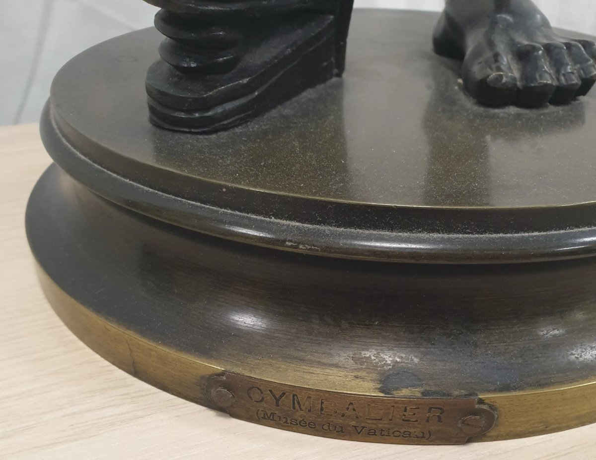 Faun With Cymbals – Bronze Sculpture With Brown Patina-photo-4