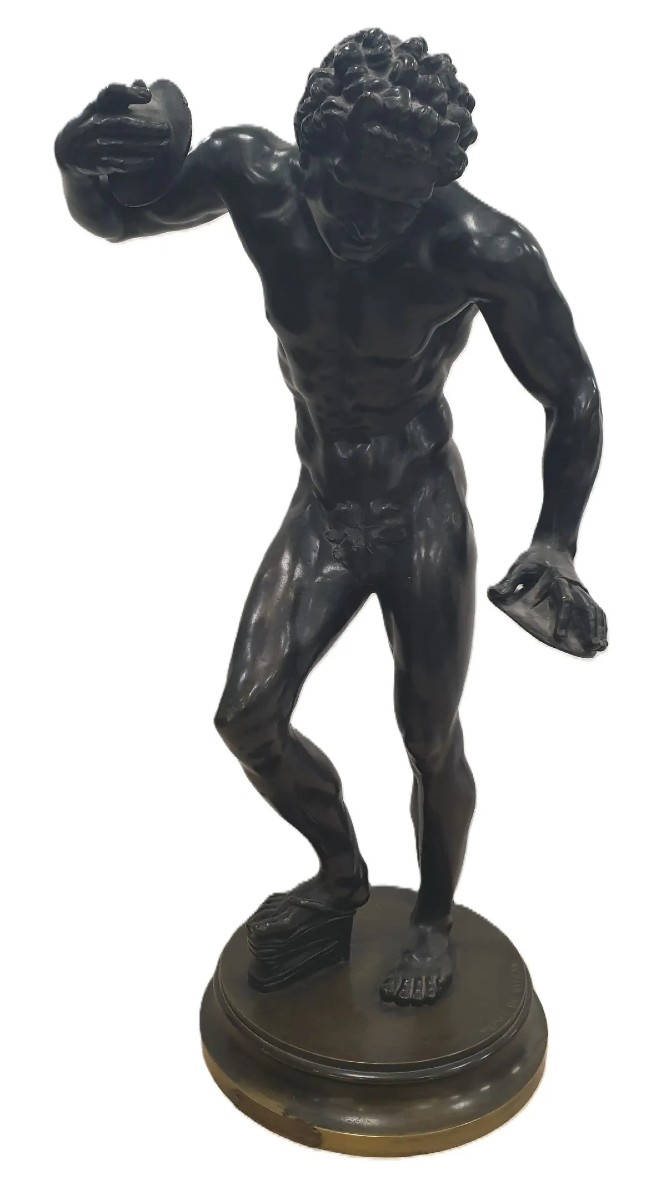 Faun With Cymbals – Bronze Sculpture With Brown Patina