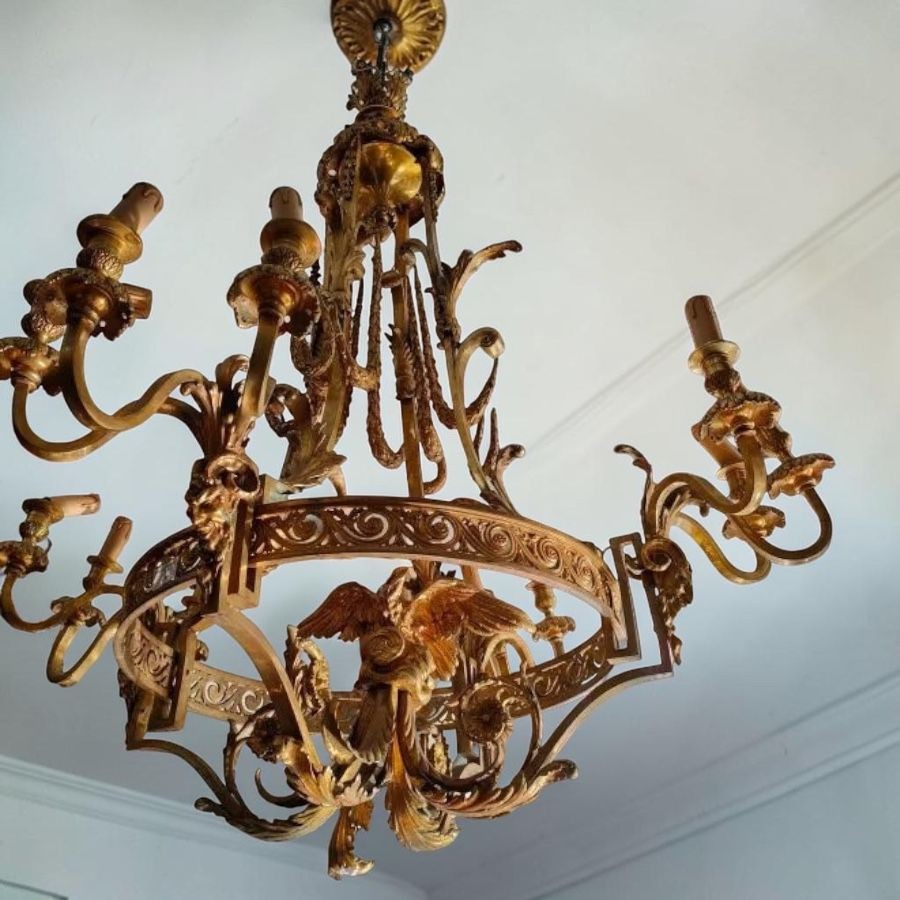 Important lustre à cage en bronze doré à 12 lumières – fin du XIXe siècle-photo-2