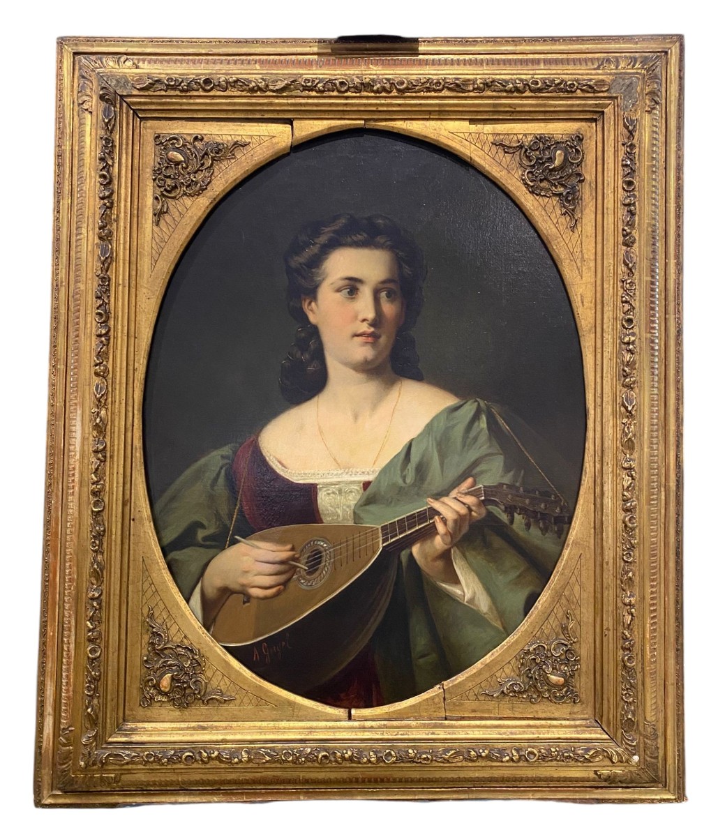 Portrait de jeune femme au mandoline — XIXe siècle