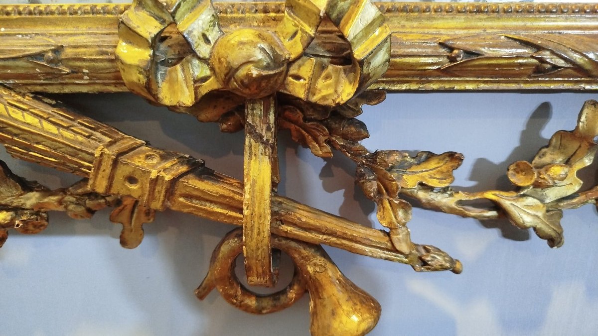 Pair Of Louis XVI-style Gilded Wooden Mirrors With Antique Mercury-glass Panels-photo-3