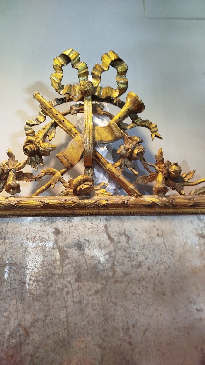 Pair Of Louis XVI-style Gilded Wooden Mirrors With Antique Mercury-glass Panels-photo-4