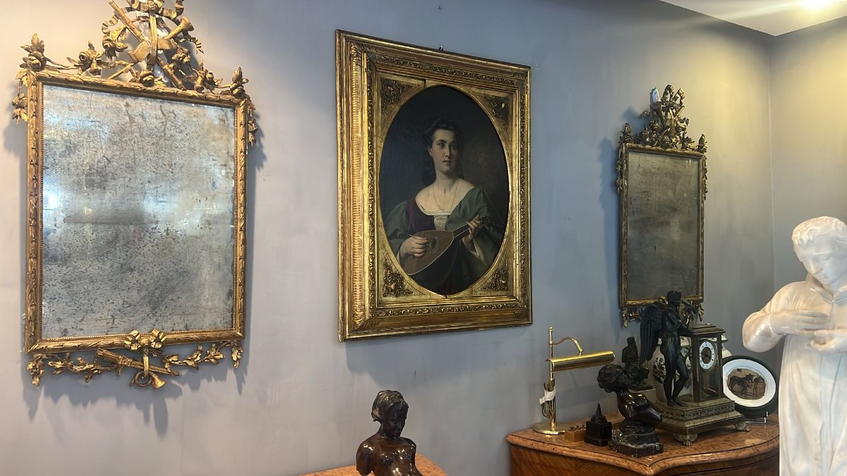 Pair Of Louis XVI-style Gilded Wooden Mirrors With Antique Mercury-glass Panels-photo-1