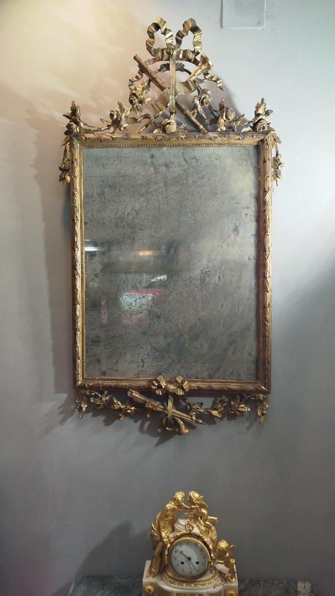 Pair Of Louis XVI-style Gilded Wooden Mirrors With Antique Mercury-glass Panels-photo-2
