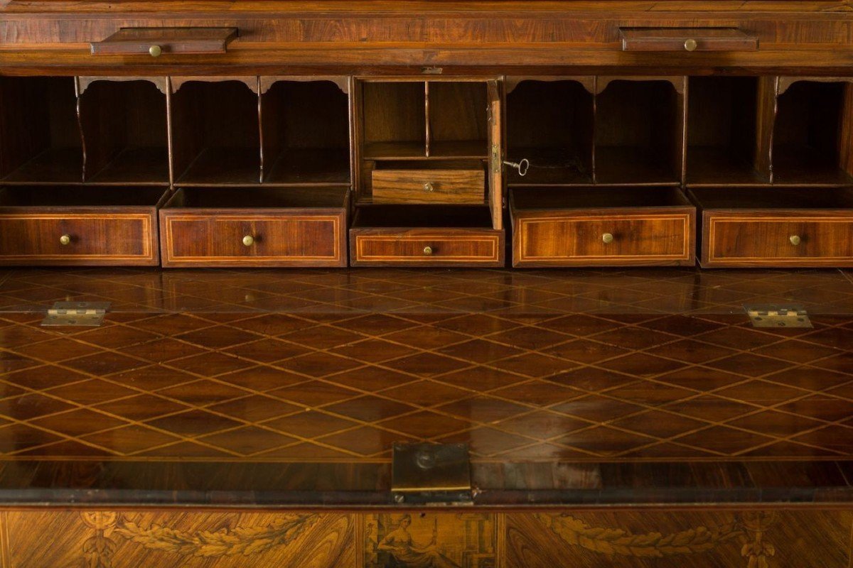Important trumeau génois Louis XVI marqueté, XVIIIe siècle-photo-2