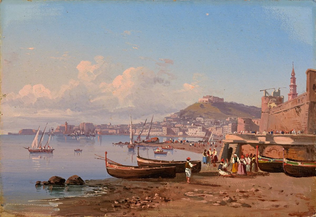 Paire de tableaux anciens – Vues de Naples, Italie, XIXe siècle