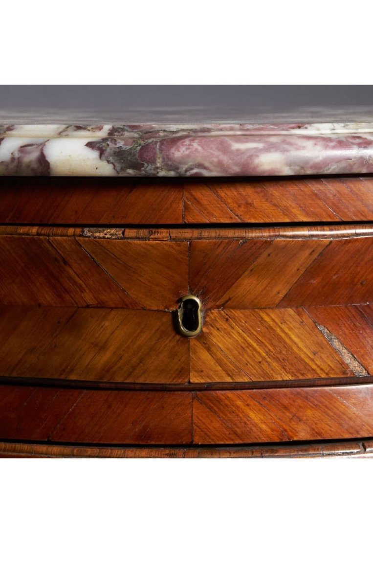 Central Bombé Chest Of Drawers In Bois De Rose With A Pink Breccia Marble Top.-photo-2