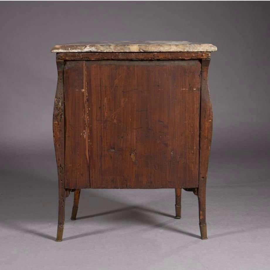 Central Bombé Chest Of Drawers In Bois De Rose With A Pink Breccia Marble Top.-photo-3