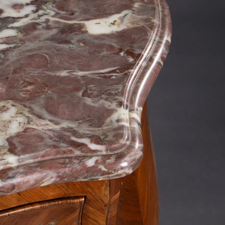 Central Bombé Chest Of Drawers In Bois De Rose With A Pink Breccia Marble Top.-photo-4